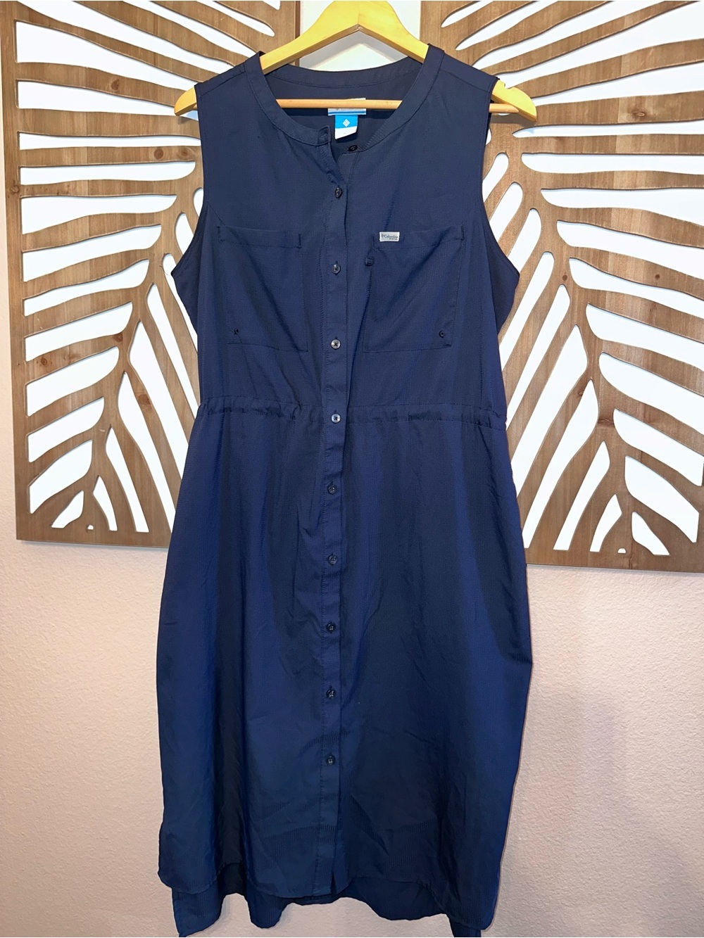 Columbia Navy Sleeveless Button-Front Midi Dress PFG outdoor fabric size XL